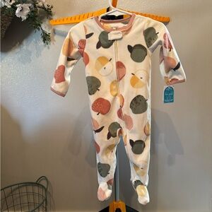 Apple Print Fleece Zipper Onsie Pajama for 9 Months